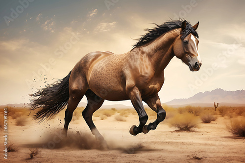 A wild horse running free in the desert. © ABULKALAM