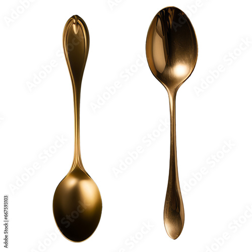 Set de dos cucharas de oro en fondo transparente.