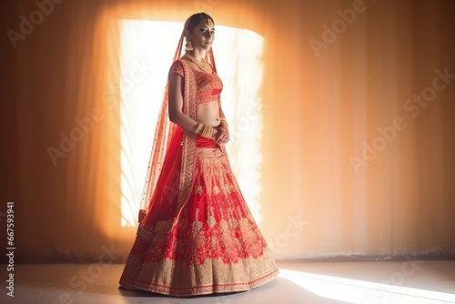 fashionable indain wedding bridal with lehenga costume