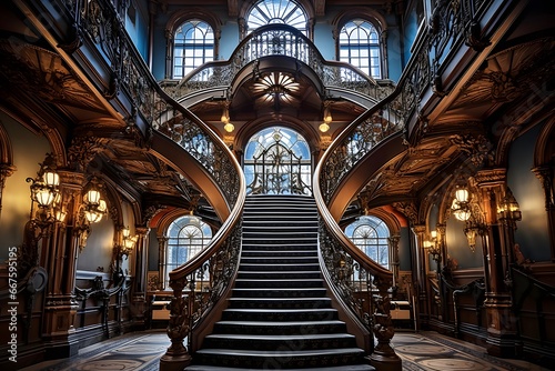 Staircase in the Art Nouveau style. 3d rendering