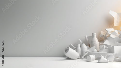 plastic packaging waste on grey background. Clean texture with wrinkle surface branding mock-up. with copy space photo