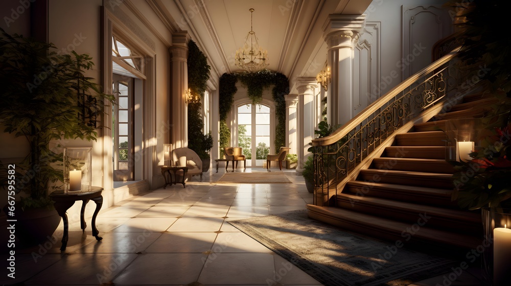 Luxury interior design of a luxury hotel. Panorama.