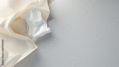 plastic wrap on white background. Clean texture with wrinkle surface branding mock-up. with copy space