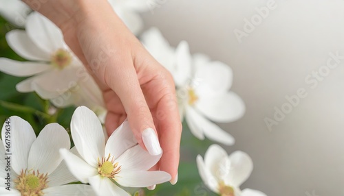 Gentle Touch - Woman and Fresh Flower Petals with Copyspace