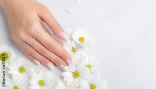 Calmness in Bloom - Woman s Hand Caressing Flower Petals with Copyspace