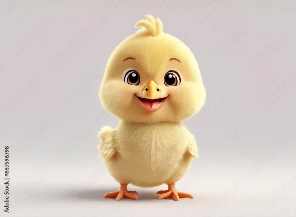 A 3d three-dimensional illustration of a cute baby chicken on white background portrayed as a lovable cartoon character A 3d three-dimensional illustration of a cute baby chicken on white background portrayed as a lovable cartoon character