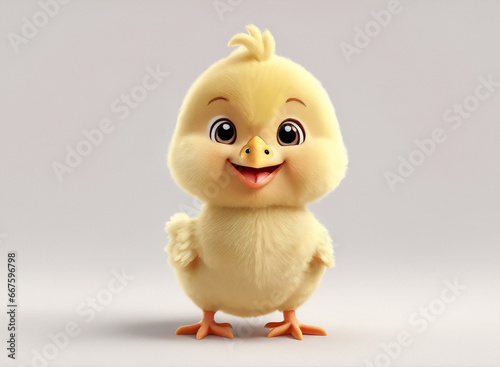 A 3d three-dimensional illustration of a cute baby chicken on white background portrayed as a lovable cartoon character