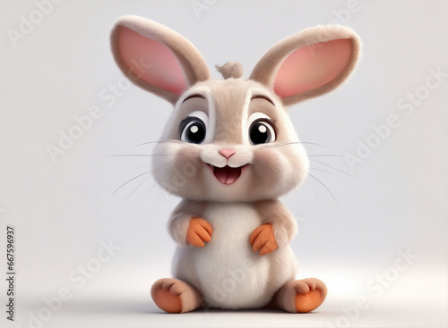 A charming 3D render of a rabbit bunny on white background in the form of an cute adorable and lovable cartoon character