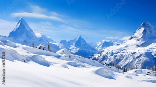 panoramic view of swiss alps in winter, Switzerland