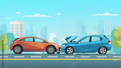 Illustration of Traffic accident of two cars.. Traffic collision in city. © AB-lifepct