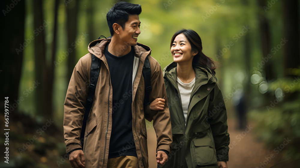 Fototapeta premium an asian couple in forest 