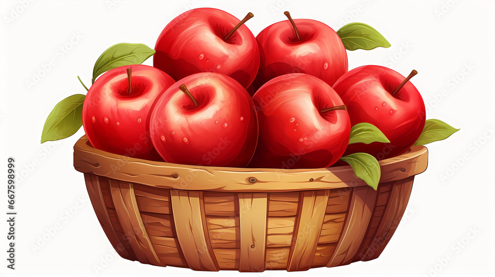 Hand drawn cartoon basket of apples illustration Stock Photo | Adobe Stock