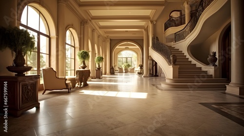 Luxury hotel lobby interior with marble floor, panoramic view © Michelle