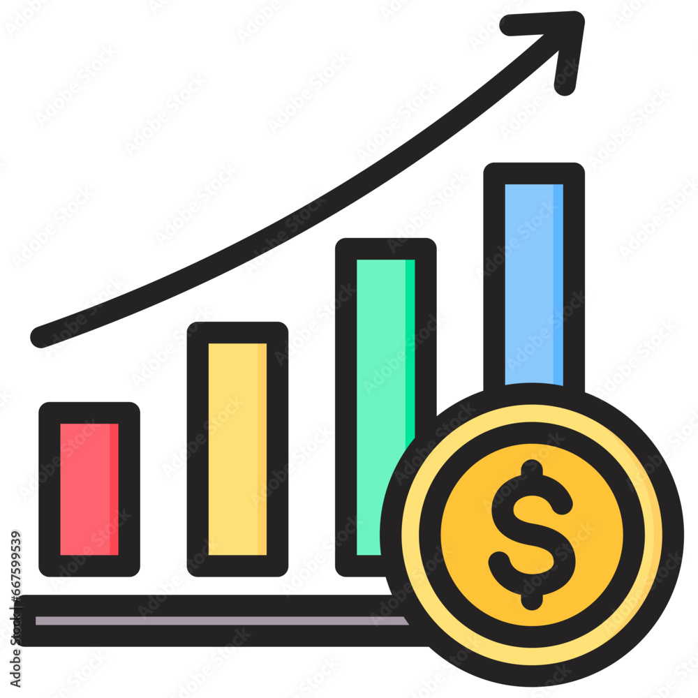 Economic Growth Outline Color Icon Economic Growth Outline Color Icon