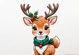Cartoon cute Christmas reindeer illustration on background