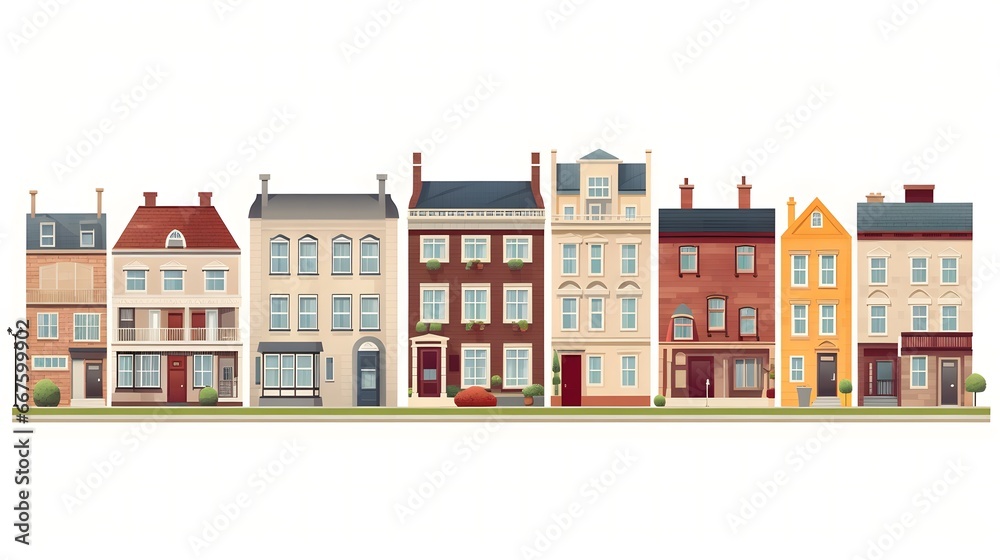 house exterior vector flat illustration icons set Collection of icons of urban and suburban house, town house, and cottage