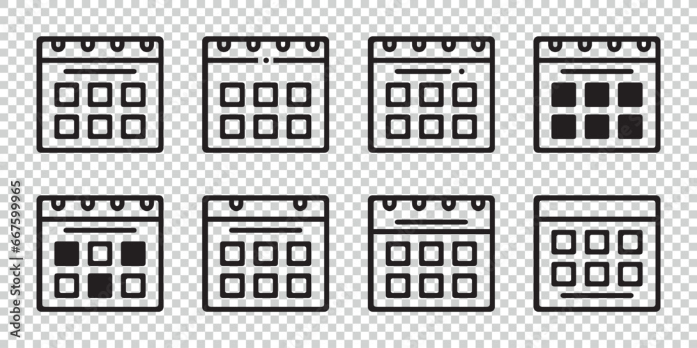 Calendar Business Icon Set - Flat Vector Illustrations Isolated On Transparent Background Calendar Business Icon Set - Flat Vector Illustrations Isolated On Transparent Background