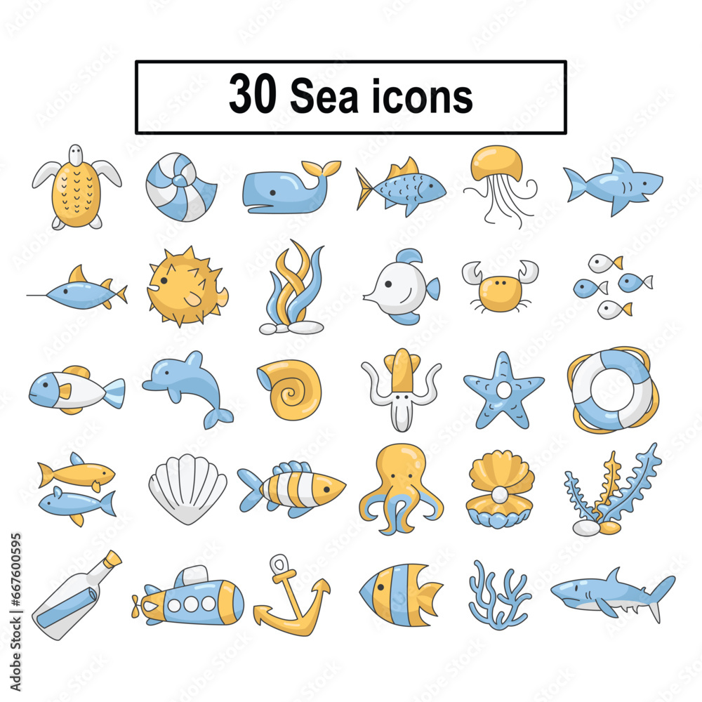 Fototapeta premium set of icons. sea icons set. Sea animal set