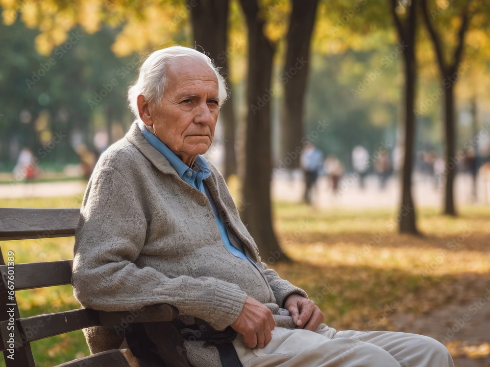 senior man sitting on bench in park senior man sitting on bench in park