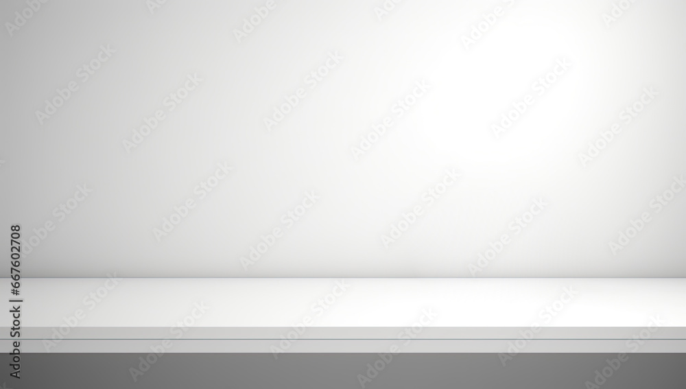 Empty white table on white wall background. High quality photo Empty white table on white wall background. High quality photo