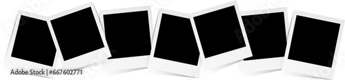 Empty black photo frame with shadows. Polaroid frame on transparent background. Realistic old photo frame photo