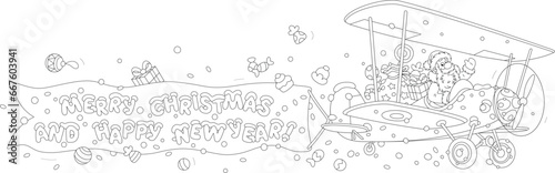 Santa Claus flying in his c...