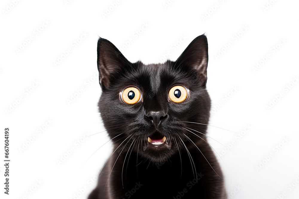 Surprised funny cat, big eyes, open mouth, funny animal 