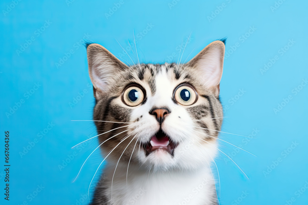 Surprised funny cat, big eyes, open mouth, funny animal Surprised funny cat, big eyes, open mouth, funny animal
