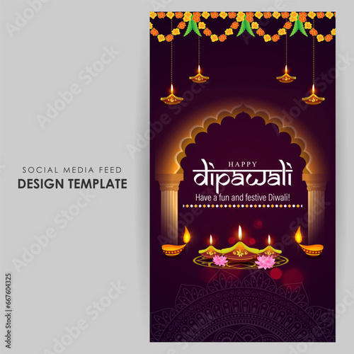 Vector illustration of Happy Diwali social media feed template