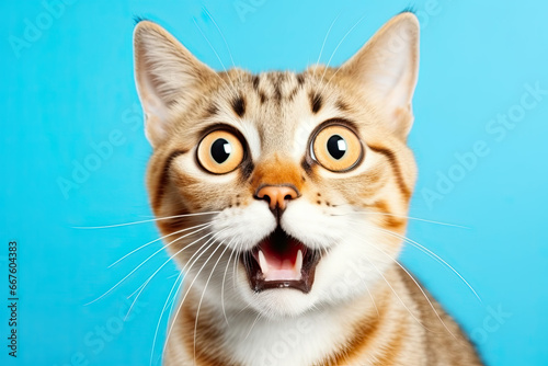 Surprised funny cat, big eyes, open mouth, funny animal  © reddish