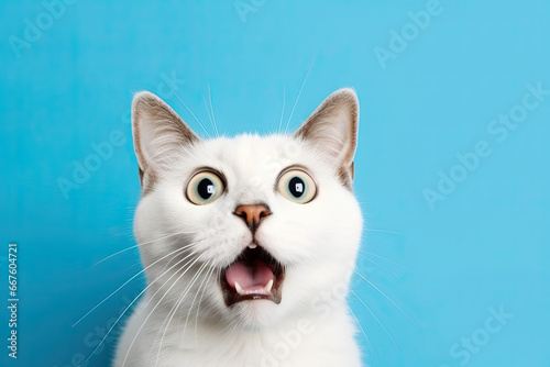Surprised funny cat, big eyes, open mouth, funny animal 