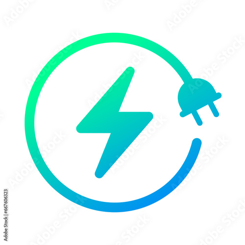 Lightning electric plug icon, Bolt circle symbol, Power charging energy sign, Vector illustration