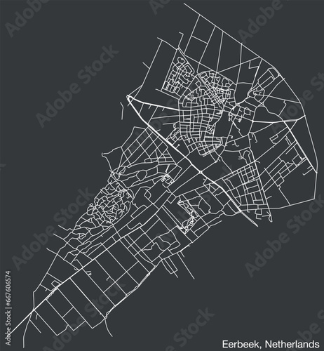 Detailed hand-drawn navigational urban street roads map of the Dutch city of EERBEEK, NETHERLANDS with solid road lines and name tag on vintage background