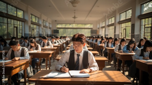 China's college entrance examination in a classroom.