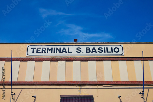 Inscription on a building in Venice, Italy: Terminal S. Basilio. photo
