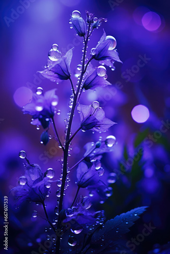 Beautiful Dewy Purple Flowers at Night