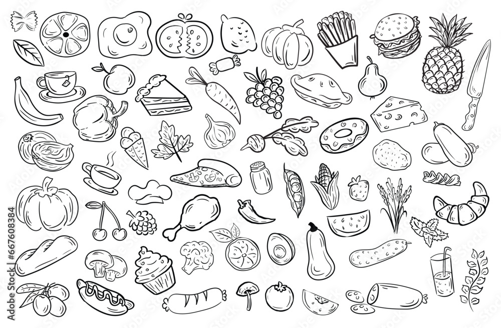 food illustration vector bundle