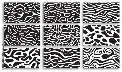 Collection of black and white seamless pattern backgrounds. Textures can be used for wrapping wallpaper, pattern fills, web backgrounds, and surface textures. Set of monochrome ornaments.