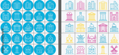 25 Buildings Icons Set Templates