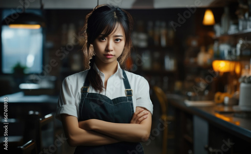 Extremely unhappy Japanese female barista.