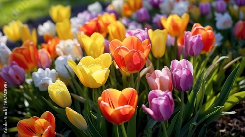 Beautiful colorful Tulips. Tulips. Mother s day concept with a space for a text. Valentine day concept with a copy space.