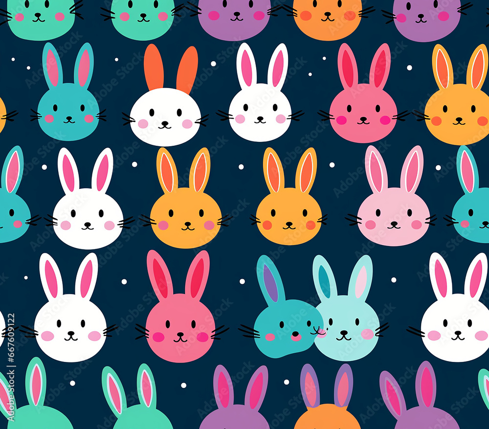 Boundless Bunnies An enchanting seamless pattern, adorned with an array of gracefully arranged bunny heads, offers a mesmerizing visual feast.