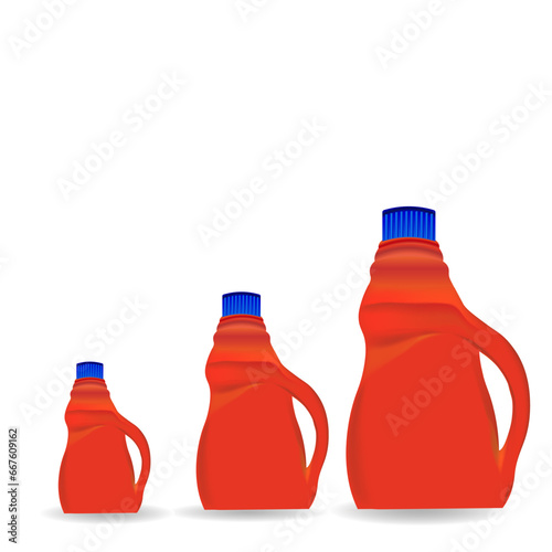 Industrial chemical bottles and containers, red. Stylized vector and JPEG.