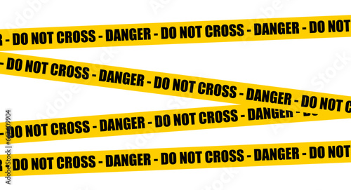 do not cross danger warning yellow tapes on white background