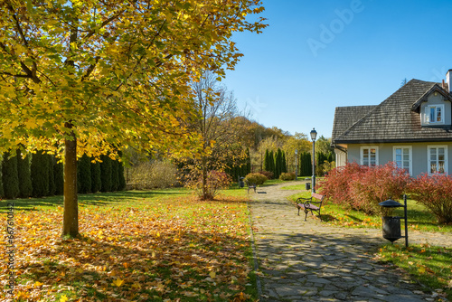 Autumn scene in an open-air skansen museum Sadecki Park in Nowy Sacz, Poland. photo