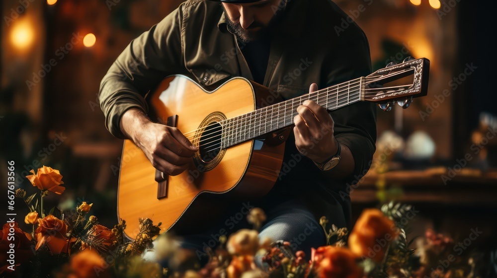Fototapeta premium man musician playing guitar
