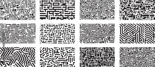 Collection of black and white seamless geometric pattern backgrounds, textures that can be used for wrapping wallpaper, pattern fills, web backgrounds, and surface textures. Set of monochrome ornament