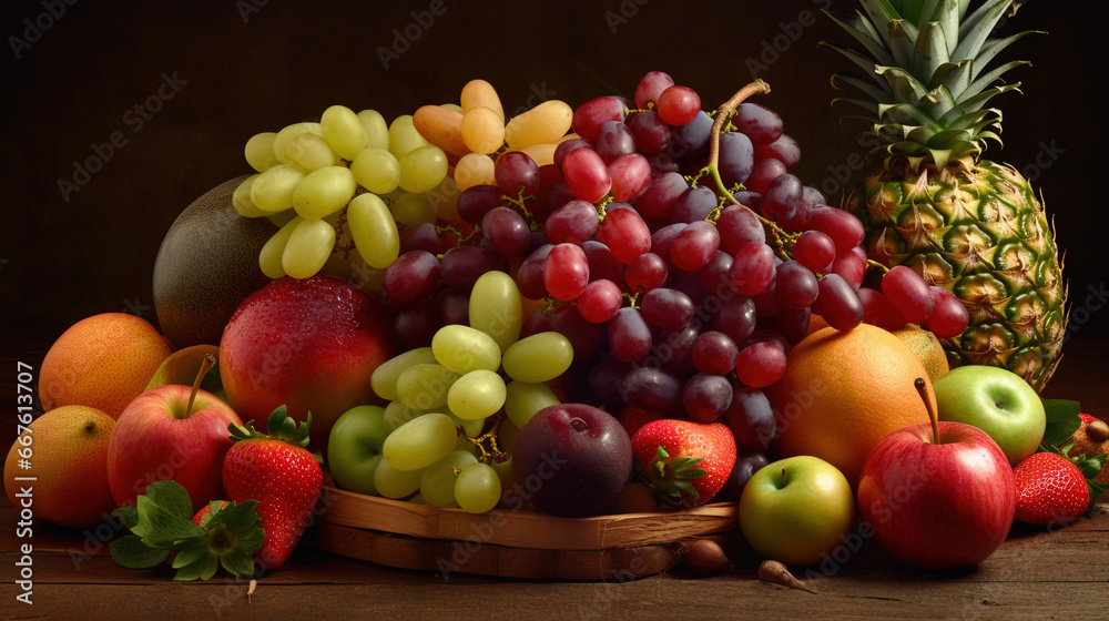 Assorted Fresh Ripe Delicious Fruits As Background