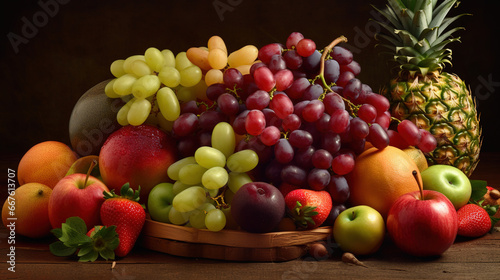 Assorted Fresh Ripe Delicious Fruits As Background