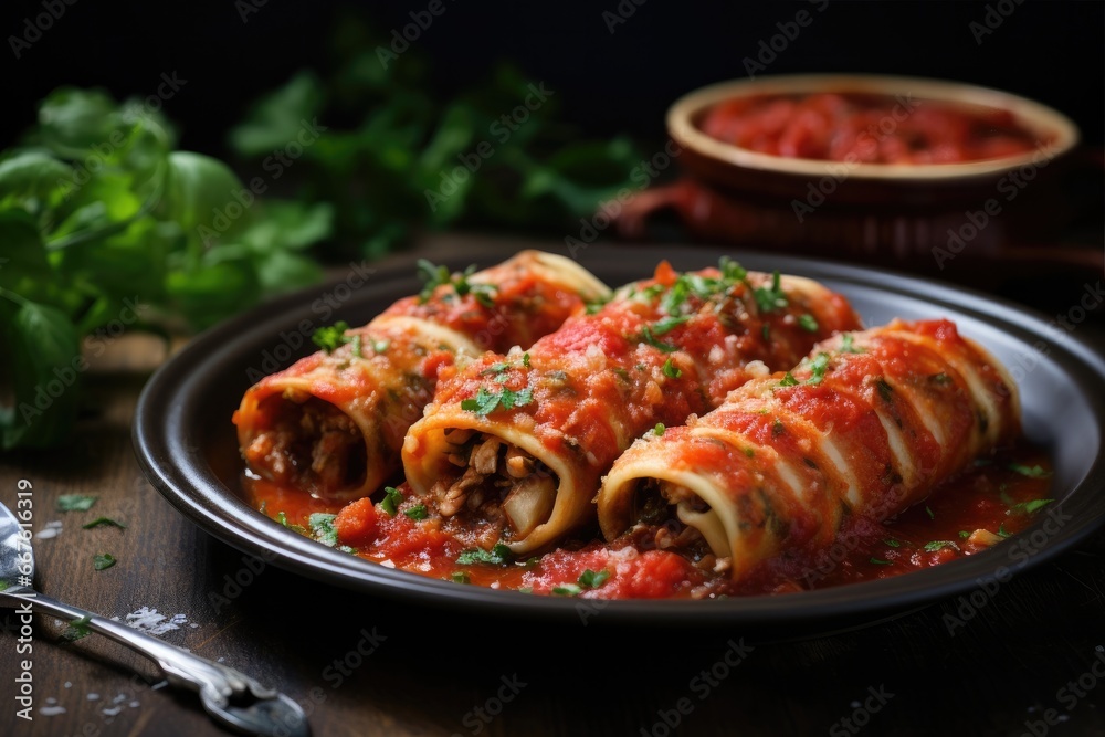A delicious Italian dish featuring stuffed cannelloni filled with a rich mixture of cheese and herbs. A delicious Italian dish featuring stuffed cannelloni filled with a rich mixture of cheese and herbs.